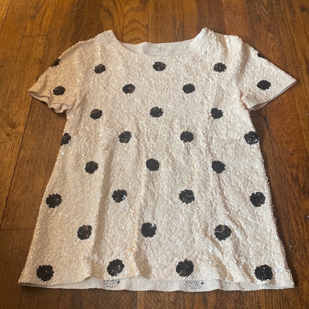 JCrew cream & black polka dot sequin top (size xs)